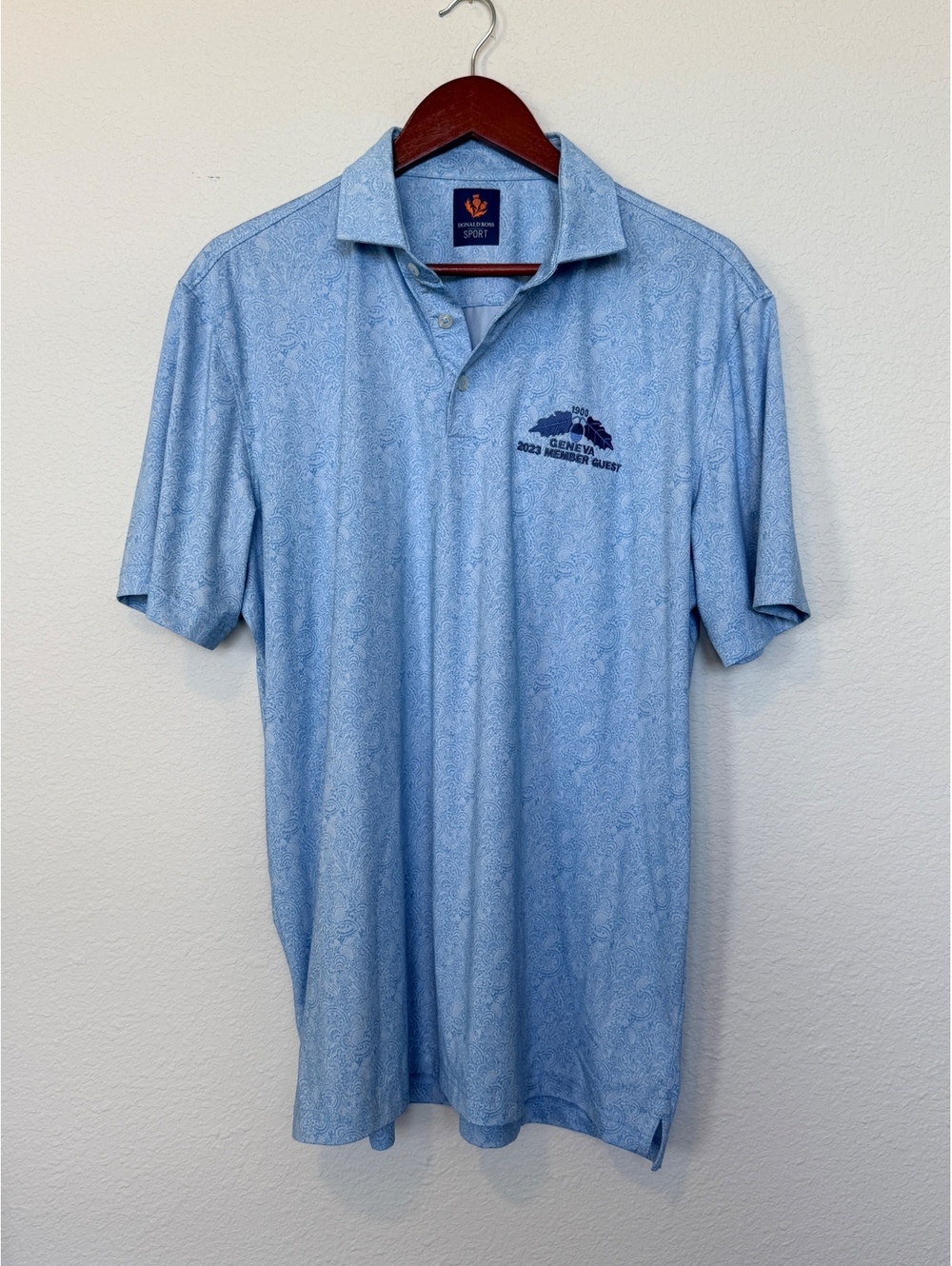 Donald Ross Sport Golf Polo Shirt Mens Large Blue Paisley Geneva Member Guest 23